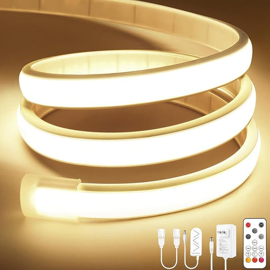 Lamomo COB LED Strip Lights, 32.8Ft Natural White Dimmable Self-Adhesive Led Rope Light with Remote, Flexible Cuttable Waterproof 4000K Silicone Neon Tape Light for Bedroom,Indoor, Cabinet, 10mm Width