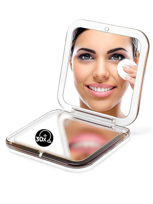 OMIRO Folding Compact Mirror, 1X/30X Magnification 3½” Pocket Size Square Hand Mirror for Travel Makeup (Gold)