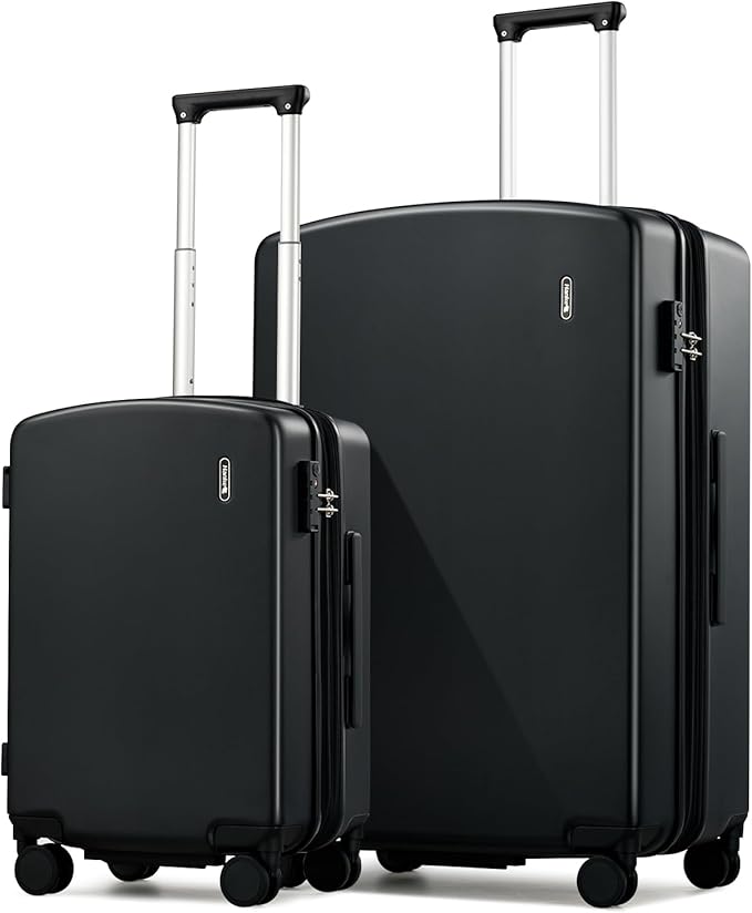 Hanke Expandable Luggage Sets 2 Piece, 20 Inch and 28 Inch Luggage Sets with Spinner Wheels, Durable PC Hard Shell Rolling Suitcase with TSA Lock for Travel (20/28 Inch, Jet Black)