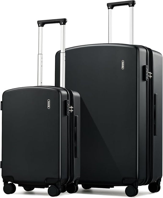 Hanke Expandable Luggage Sets 2 Piece, 20 Inch and 28 Inch Luggage Sets with Spinner Wheels, Durable PC Hard Shell Rolling Suitcase with TSA Lock for Travel (20/28 Inch, Jet Black)