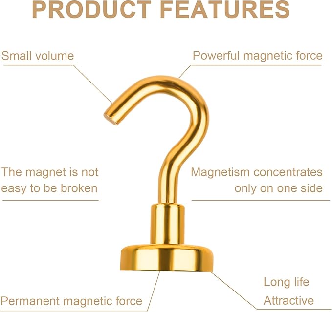 DIYMAG Magnetic Hooks Gold, 30Lbs Strong Heavy Duty Cruise Magnet S-Hook for Classroom, Fridge, Hanging, Cabins, Grill, Kitchen, Garage, Workplace and Office Etc, (20 Pack)