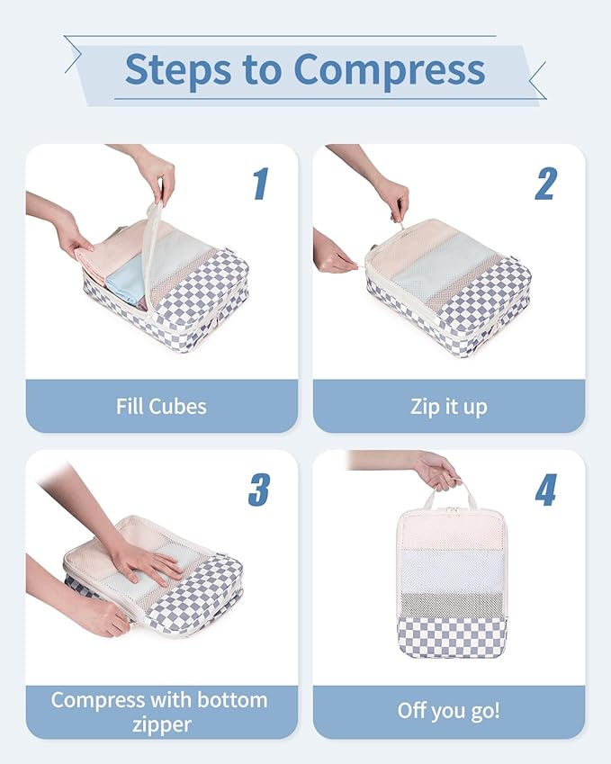 Narwey 6 Set/5 Set Compression Packing Cubes for Travel Kids Women Carry on, Packing Organizers Bag for Backpack Luggage Suitcase Duffle Bags