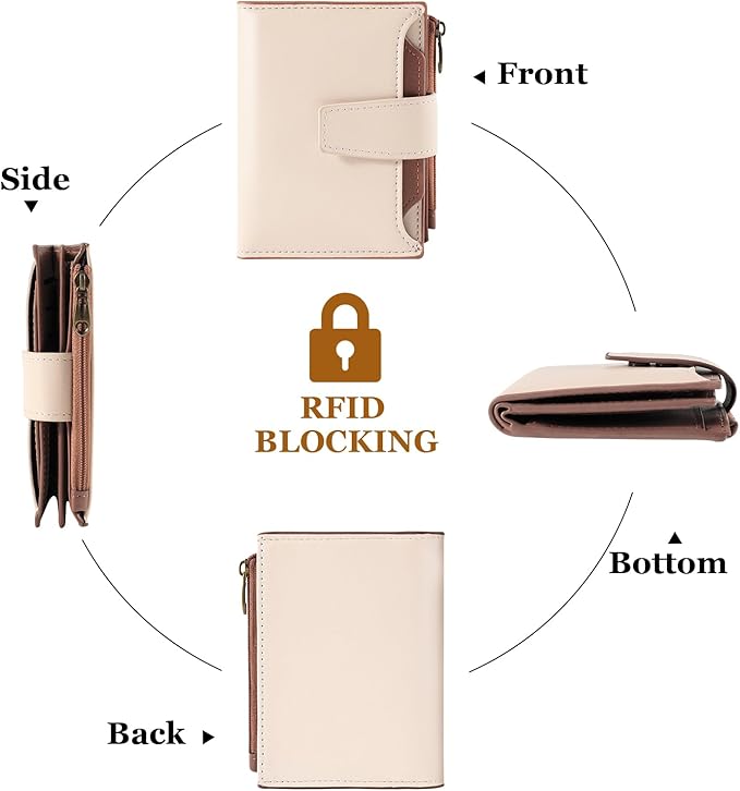 Airkit Small Wallet Women RFID Blocking Soft Leather Bifold Compact Card Holder Wallet for Women with Zipper Coin Pocket 4 ID Window