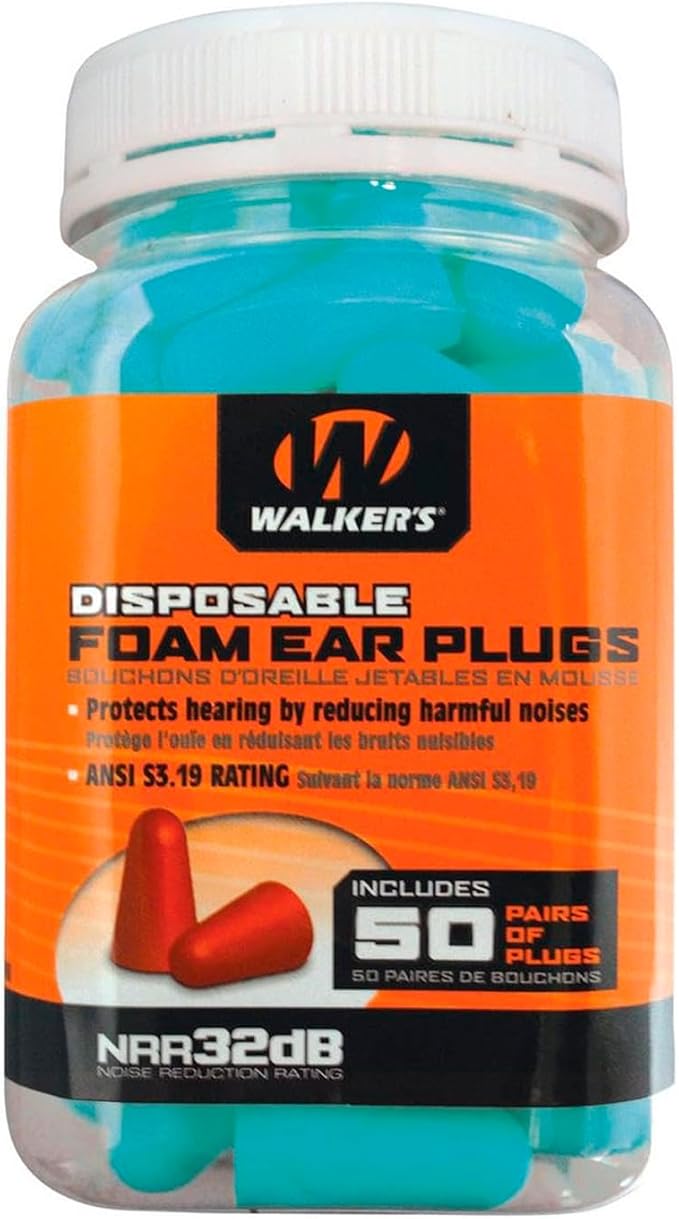Walker's 32dB Noise-Canceling ANSI S3.19 Hearing Safety Protection Range Shooting Hunting Work Soft Comfortable Adaptable Foam Earplugs, Security Sealed Jar, 50 Pairs, Teal