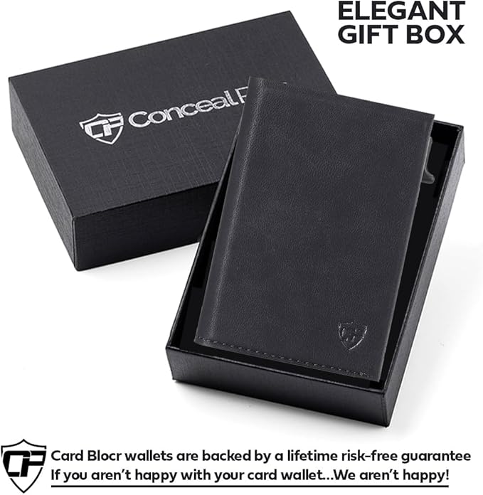 Conceal Plus Card Blocr Pop Up Wallet for Men - Slim Metal RFID Blocking Card Holder (4-6 Cards Ejector) - Minimalist Smart Front Pocket Wallet with Internal Cash + ID Storage