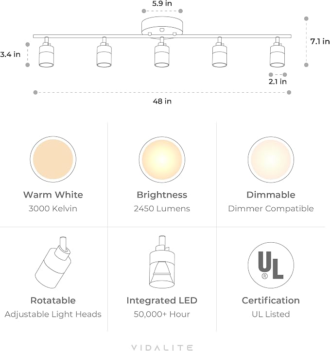 Shura Dark Olive 5-Light Track Light with Rotatable Heads, Integrated LED Bulbs, 4 ft. Track Lighting Kit, 3000k, 2450 Lumens