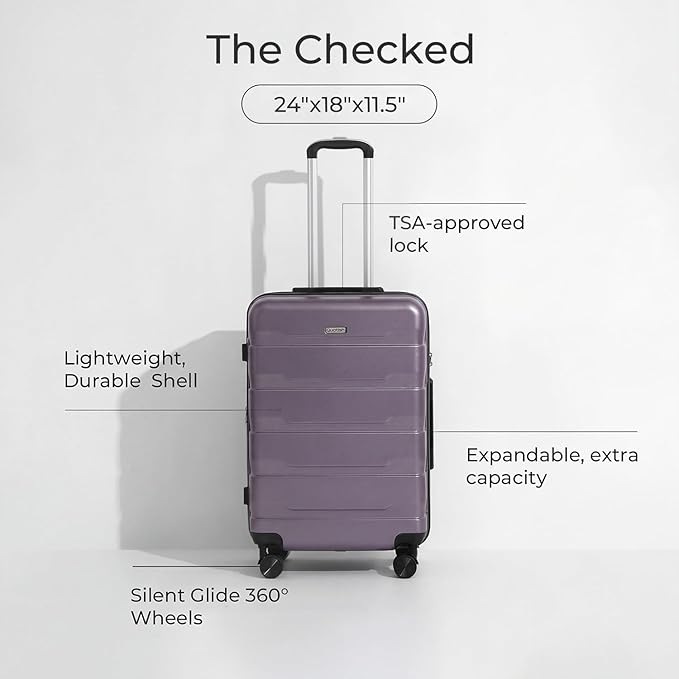 Quatish Checked Luggage 26 inch Large Hard Shell Suitcase with Spinner Wheels, Expandable Durable Luggage with TSA Lock, Smooth Rolling Wheel for Lightweight Travel for Men Women, Rose Purple