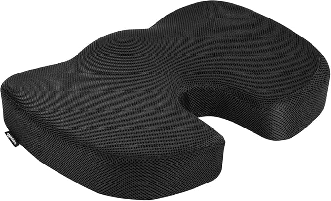 Amazon Basics Comfortable Seat Cushion for Office Chairs, Enhanced Memory Foam with Cooling Gel, Non-Slip, Long Sitting Support, Black