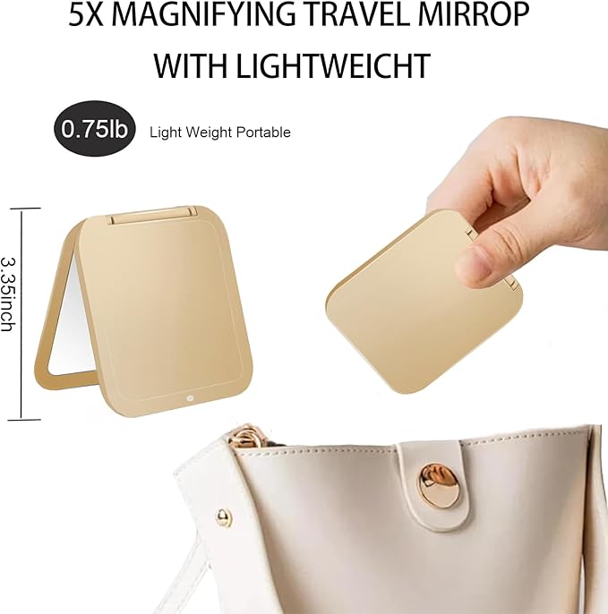 CYHTSHFZ Small Compact Mirror for Purse,5X/1X Travel Magnifying Mirror for Women, Makeup Mirror for Girls, Portable Ultra Slim Pocket Mirror