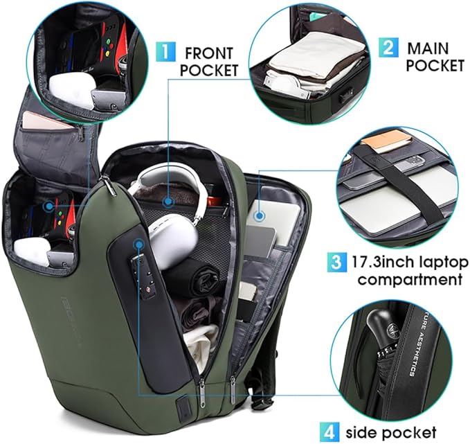 BANGE Anti-Theft Backpack,Tech Backpacks, 17 Inch Laptop Backpack with USB3.0 Charging Port, Mens Travel Backpack for Men and Women…