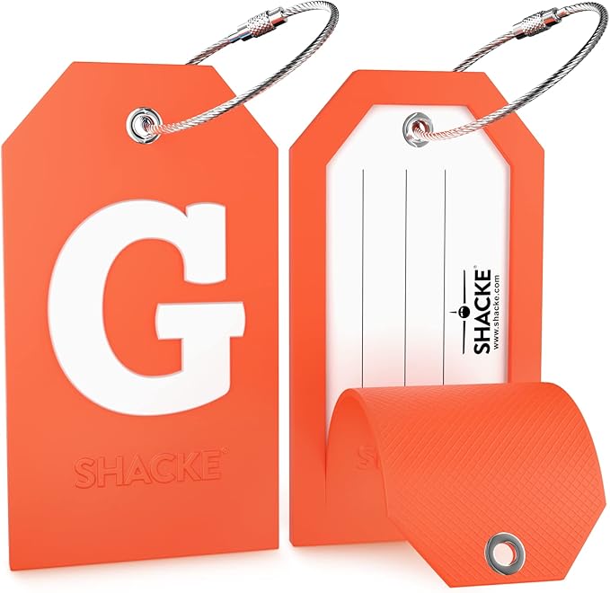 Shacke Initial Luggage Tag with Full Privacy Cover and Stainless Steel Loop – (Letter G)