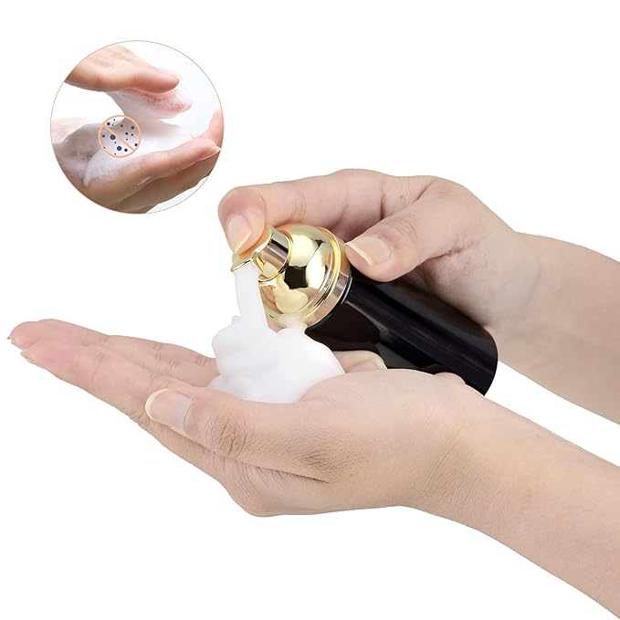 2oz Foam Pump Bottle (30PCS) Empty Travel Foaming Dispenser for Hand Soap, Lash Cleanser, Shampoo (60ml, Gold &Black