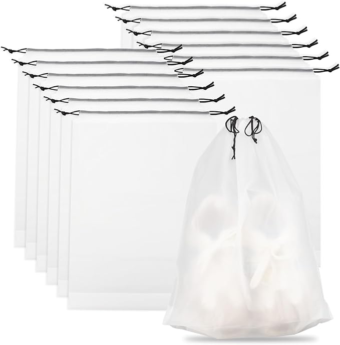 Teskyer 12 Pack Shoe Bags for Travel – Transparent, Waterproof, Portable Shoe Storage for Packing (15.7" x 11.8") – Travel Essentials for Men & Women