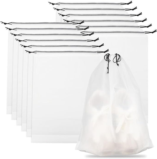 Teskyer 12 Pack Shoe Bags for Travel – Transparent, Waterproof, Portable Shoe Storage for Packing (15.7" x 11.8") – Travel Essentials for Men & Women