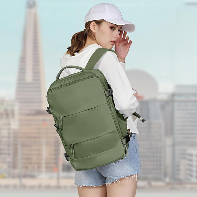 coowoz Large Travel Backpack For Women Men,Carry On Backpack Flight Approved,Hiking Backpacks Waterproof Outdoor Rucksack Casual Daypack Travel Bag Essentials Personal Item Backpack(Gray Green)