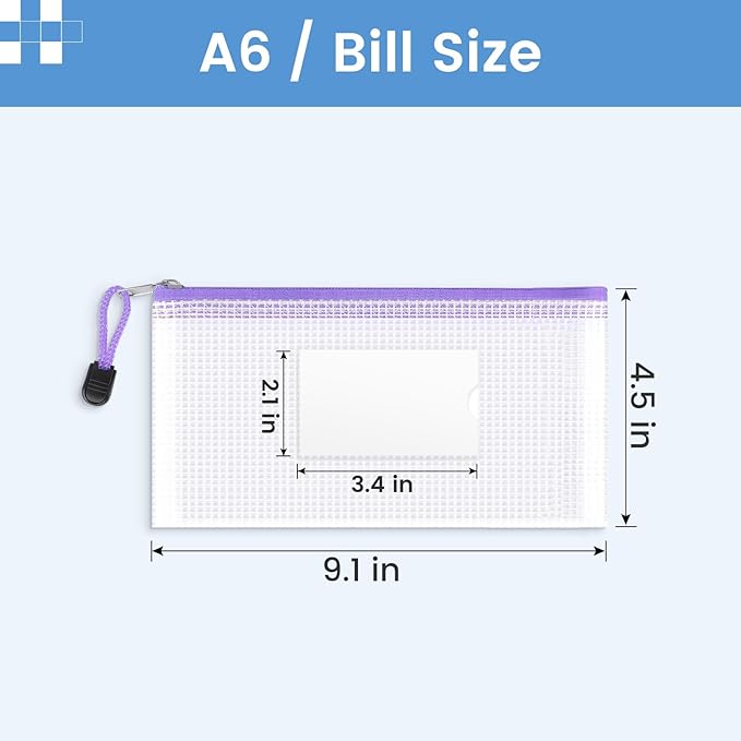 Sooez 24 Pack Mesh Zipper Pouch Bags with Label Pocket, A6 (9.1×4.7 in) Small Pencil Case Pouch for Organizing, Clear Plastic Pencil Pouches Bulk for School Supplies Storage, Money Envelopes for Cash