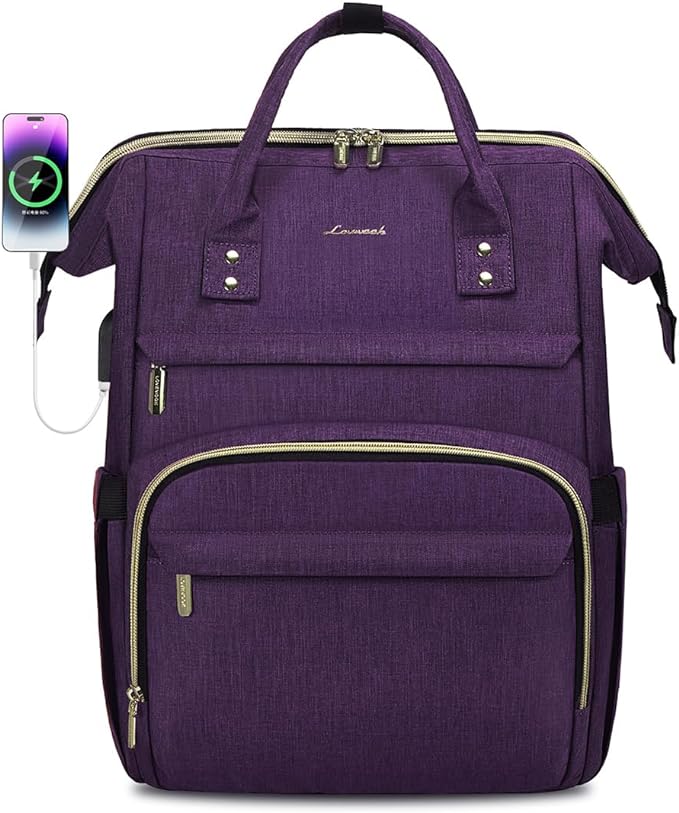 LOVEVOOK Laptop Backpack for Women,17 Inch Professional Womens Travel Backpack Purse Computer Laptop Bag Nurse Teacher Backpack,Waterproof Work Bags Carry on Back Pack with USB Port,Dark Purple