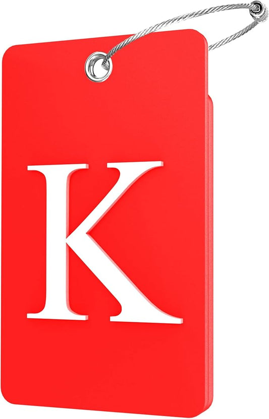 Gostwo 2 Pack Luggage Tags for Suitcases, 26 Initial Letter Travel Luggage Baggage Identification Labels ID Tag Fully Bendable Tags with Stainless Steel Loop (Red) (Letter K)