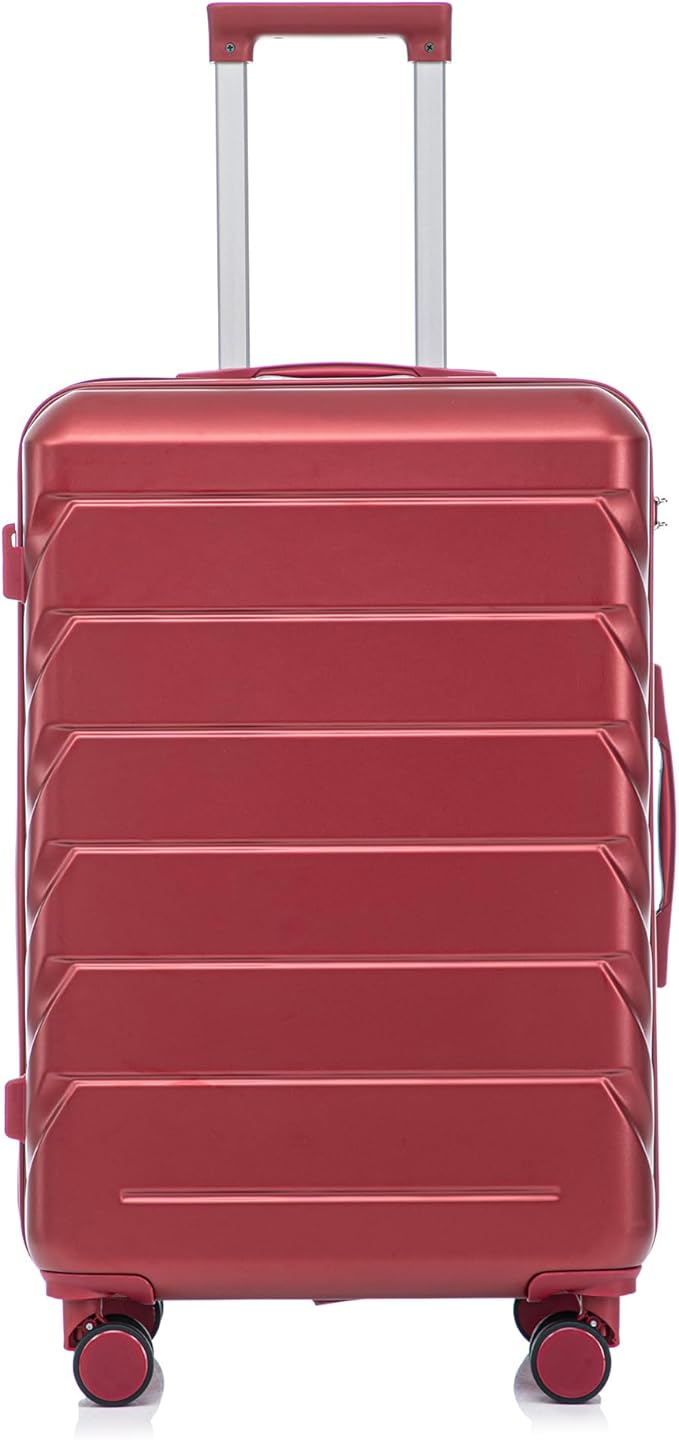 28 Inch Checked-Large Luggage, Lightweight ABS Hard Shell Suitcase with Spinner Wheels, Expandable Travel Luggage with Combination Lock & Side Hooks for Men Women (Red, 28)