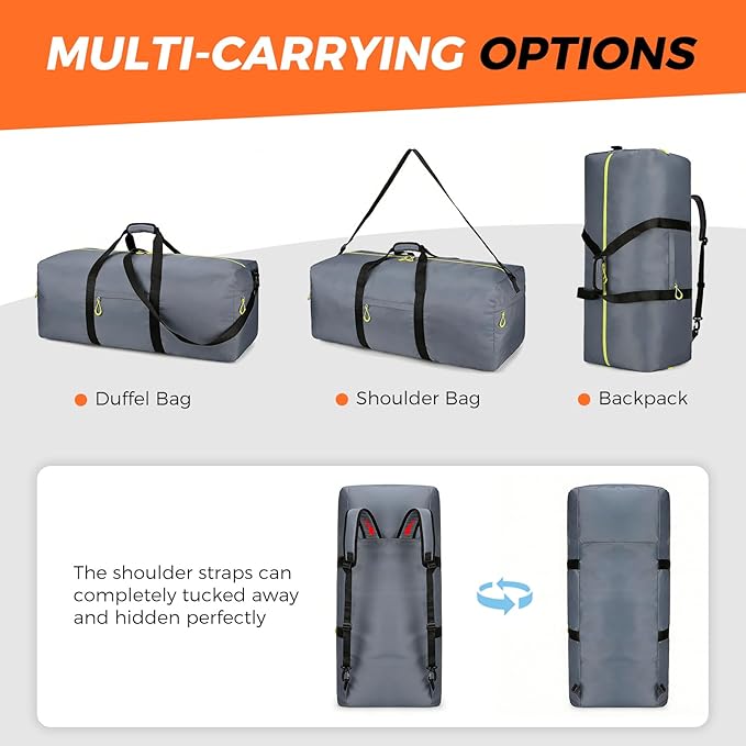 100L Extra Large Duffle Bag for Travel, 3 In 1 Travel Duffel Bags for Men and Women, Foldable Duffle Backpack for Traveling, Grey