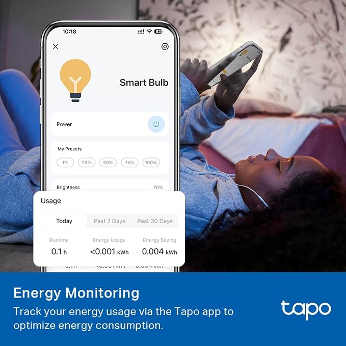 Tapo TP-Link Smart Light Bulbs - Natural Daylight, Dimmable, Compatible w/Alexa and Google Home, A60 Bulb/E27 Base, 60W Equivalent, 800LM CRI>90, 2.4GHz WiFi Only, No Hub Required, L520E(4-Pack)