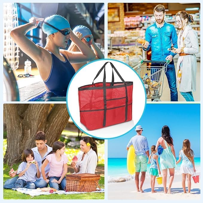 SRISE Mesh Beach Bag - Large Beach Tote Bag for Family Beach Bag for Toys & Vacation Essentials
