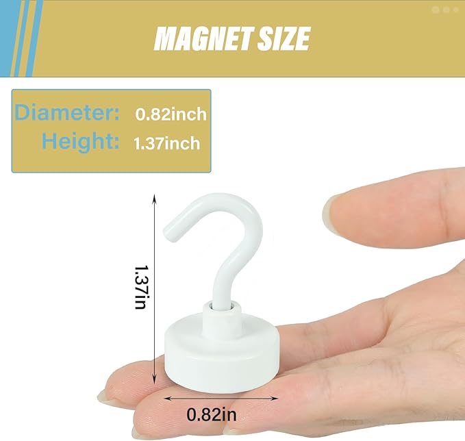 Neosmuk Magnetic Hooks,Heavy Duty Earth Magnets with Hook for Refrigerator, Extra Strong Cruise Hook for Hanging, Magnetic Hanger for Cabins, Grill (White, 6 Pack)