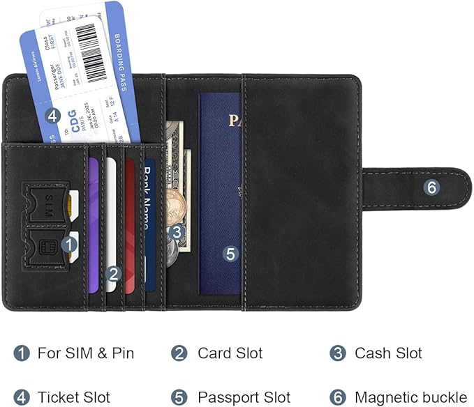 Passport Holder Wallet Cover Personalized Letter A-Z Travel Wallet RFID Blocking Passport Cover Wallet Case for Travel Passport Book Holders for Women and Men, Black-L