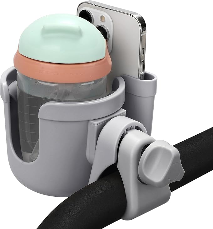 Accmor Stroller Cup Holder with Phone Holder, Bike Cup Holder, Universal Cup Holder for Uppababy Nuna Doona Strollers, 2-in-1 Cup Phone Holder for Stroller Bike Wheelchair Walker Accessory