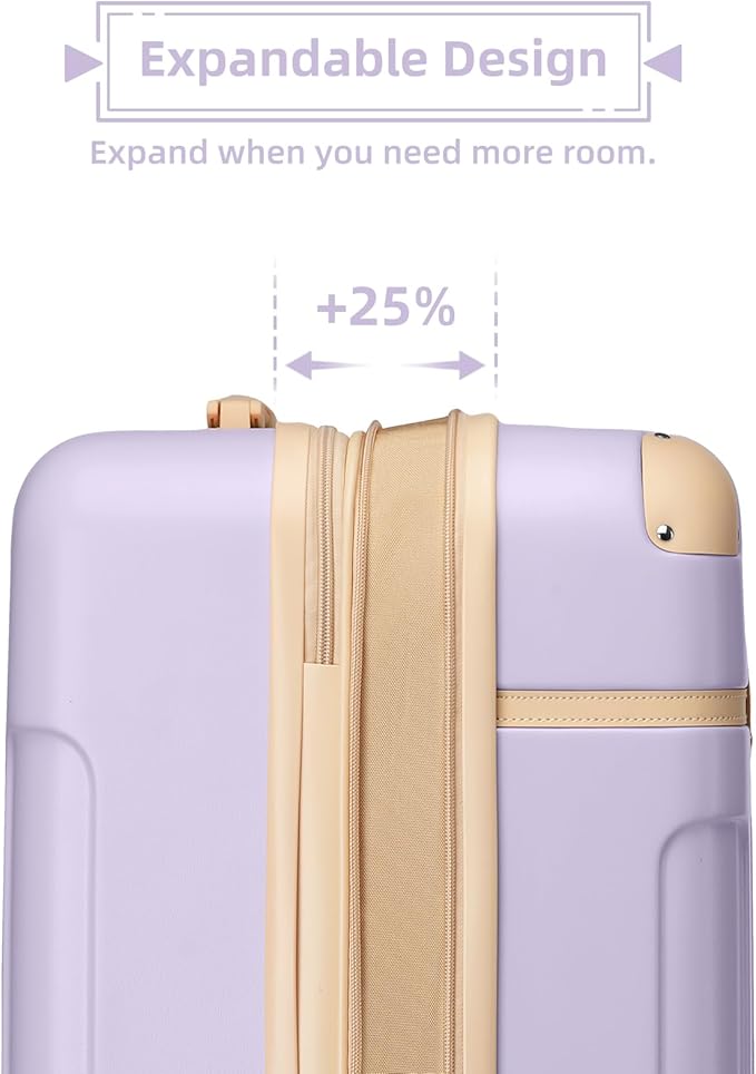 LARVENDER Carry On Luggage 22x14x9 Airline Approved with Spinner Wheels, Expandable 20 Inch Luggage with TSA Lock, Hard Shell Carry On Suitcases for Women Men, Lavender