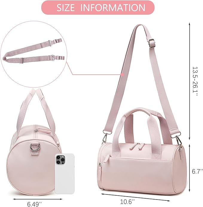 Mini Gym Bag for Women Girls Cute Small Duffle Bag 12'' with Multifunctional Pockets Workout Sport Bags Dance,Fitness,Yoga (Pink)