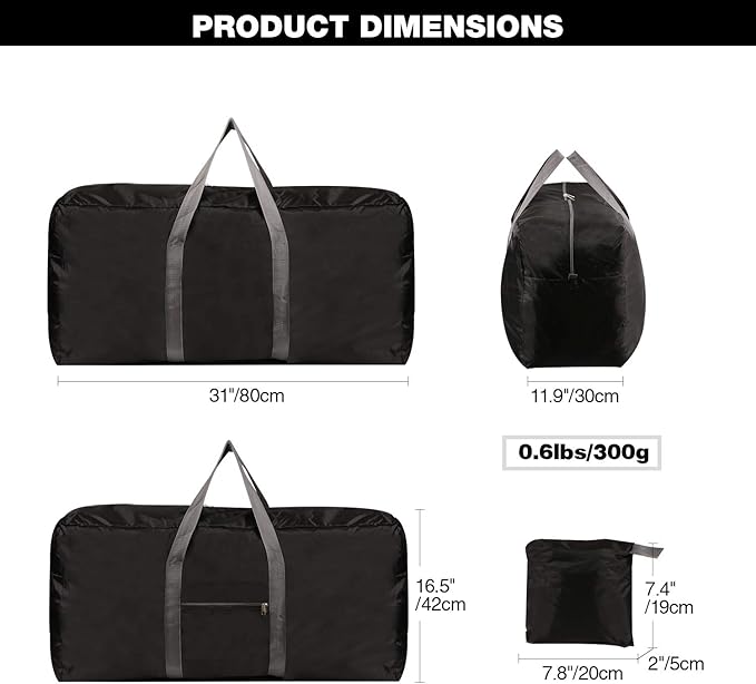 REDCAMP Extra Large Duffle Bag, Water Resistant Lightweight Foldable Duffel Bag for Outdoor Camping, Black 100L