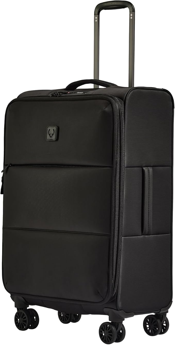 ANTLER - Soft Stripe Medium Luggage - 27" Softside Suitcase, Adjustable Handle, 4 Spinner Wheels, Lightweight, Expandable, TSA Lock - Recycled Polyester Luggage - Black