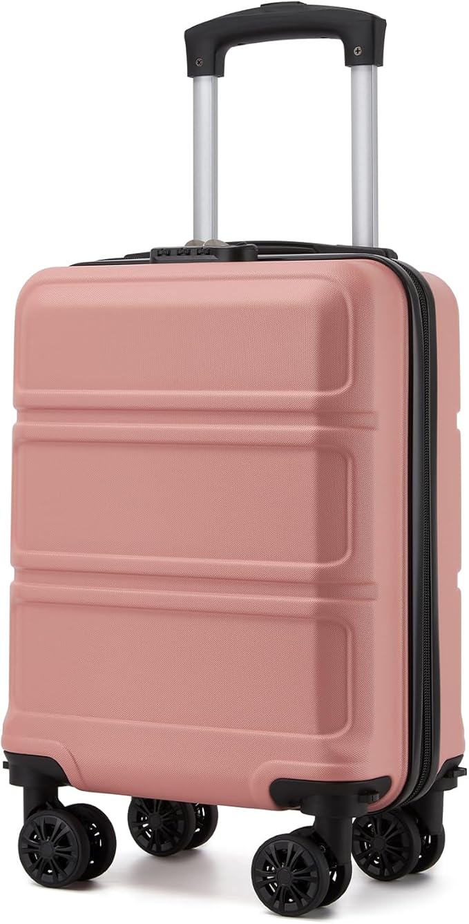 Kono 15'' Underseat Carry On Luggage Airline Approved, Anti-Scratch PC+ABS Hardshell Carry on Suitcase with Smooth Spinner Wheel, Lightweight Overnight Carry on for Short Travel, Nude/Rose Pink