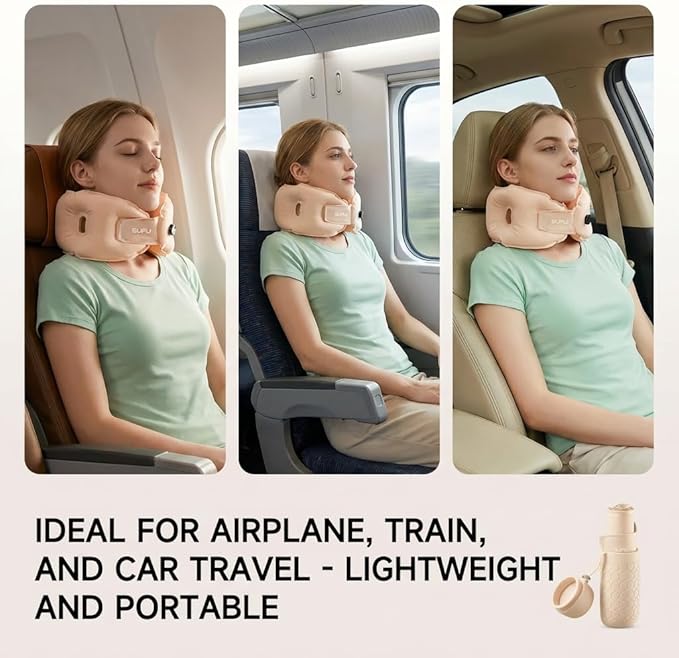 SUFU Ultra-Light Travel Neck Pillow - 68g Lighter Than Phone, 360° Neck Support, Adjustable Softness, 2-in-1 Inflation & Storage, Ideal for Airplane/Business Travel,Pink