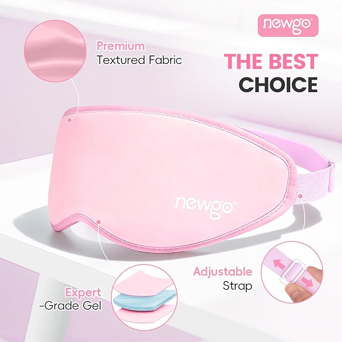 NEWGO Cooling Gel Eye Mask 3D Soft Cold Eye Mask, Eye Ice Pack with Zero Eye Pressure Hot Cold Therapy Blackout Sleep Mask for Puffiness, Dark Circles, Dry Eyes, Headaches and Stress Relief - Pink