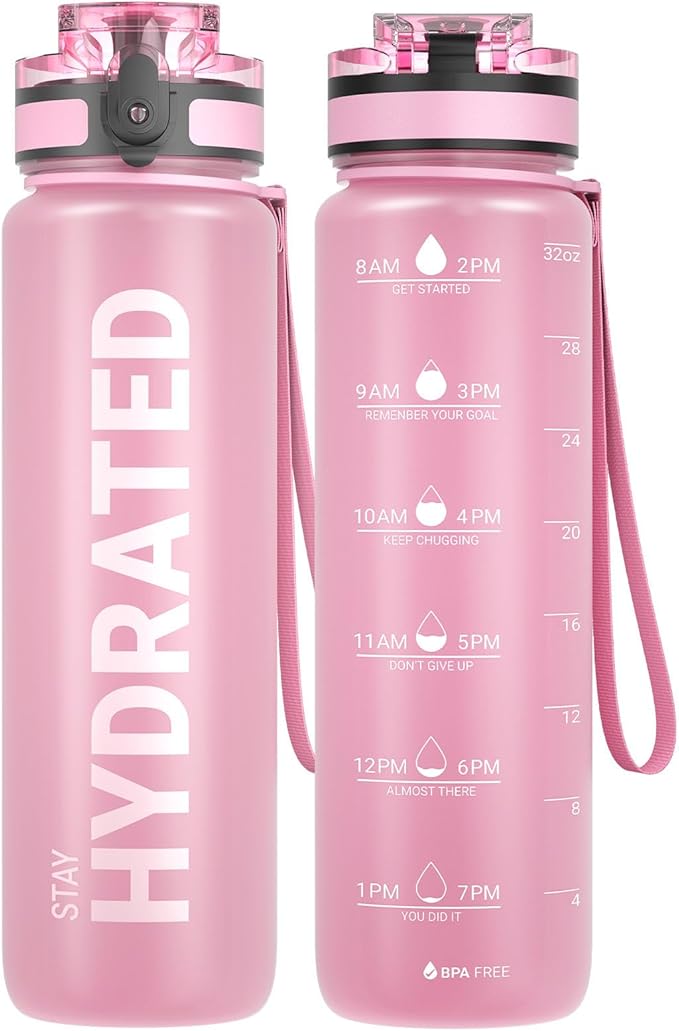 Sahara Sailor Water Bottle 32oz, Durable and Leakproof Water Bottles Motivational with Time Marker, Tritan, BPA Free, Wide Mouth with Easy Clean Brush for Gym, Travel, Home, School, Office (1 Bottle)