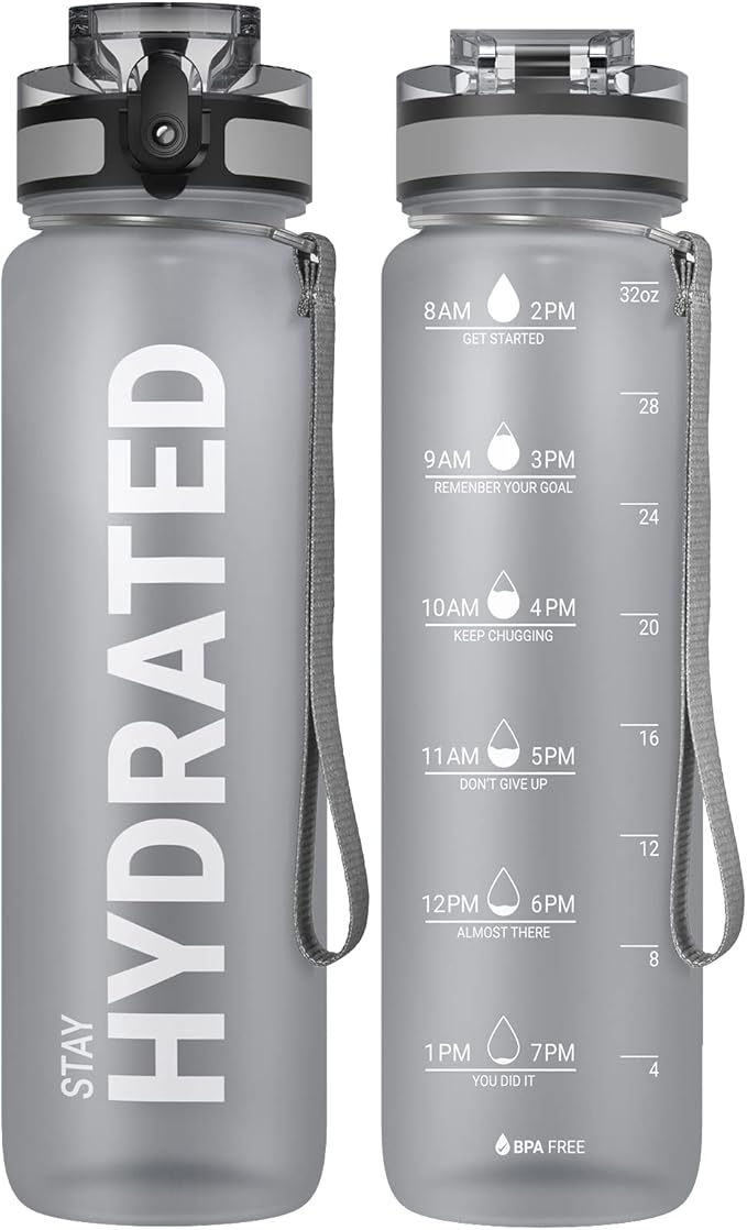 Sahara Sailor Water Bottle 32oz, Durable and Leakproof Water Bottles Motivational with Time Marker, Tritan, BPA Free, Wide Mouth with Easy Clean Brush for Gym, Travel, Home, School, Office (1 Bottle)
