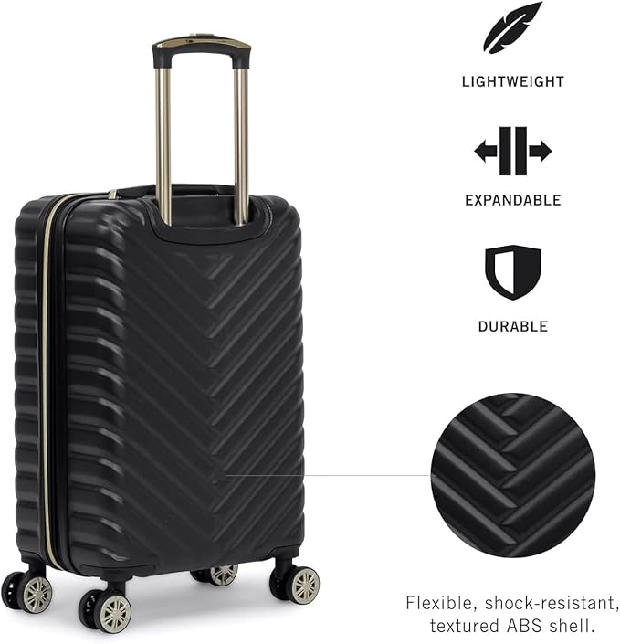 Kenneth Cole REACTION Madison Square Lightweight Hardside Chevron Expandable Spinner Luggage, Black, (28-Inch Checked)