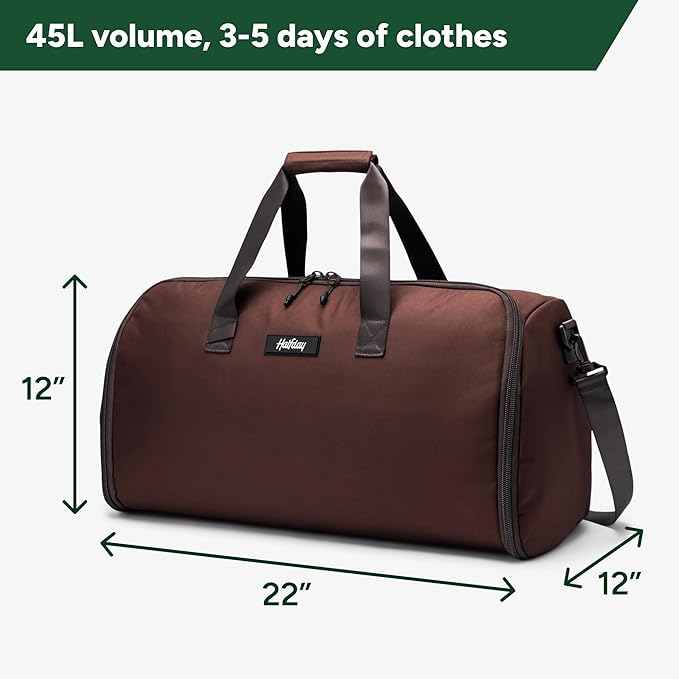 Halfday Convertible 2-in-1 Garment Duffel Weekender Bag 45L | Wrinkle-Free Travel, Hanging Suit Compartment, Shoe Pockets, Trolley Sleeve. Durable & Water-Resistant Carry-on, Port