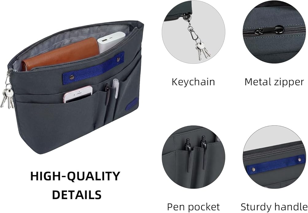 VANCORE Purse Organizer Insert for Handbags,Tote Bag Organizer Insert with Zipper Bag,Premium Handbag Organizer Inside Liner for Women with 15 Pockets