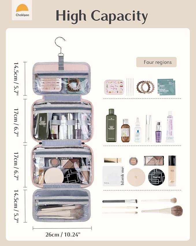 Travel Hanging Toiletry Bag for Women - Waterproof Cosmetic Organizer with Clear Window, Lightweight Bathroom Bags for Essentials, Makeup, Shampoo, Toiletries Pink, Medium