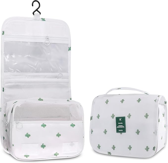 Foldable Hanging Travel Toiletry Bag,Waterproof Portable Travel Bags, Multifunction Travel Makeup Cosmetic Bag Organizer with Hanging Hook (Cactus)