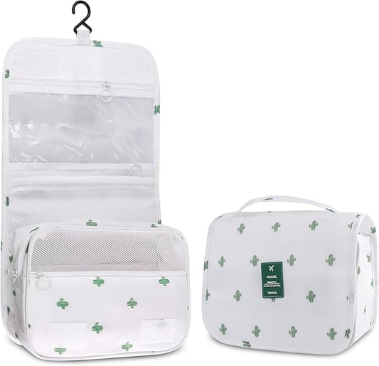 Foldable Hanging Travel Toiletry Bag,Waterproof Portable Travel Bags, Multifunction Travel Makeup Cosmetic Bag Organizer with Hanging Hook (Cactus)