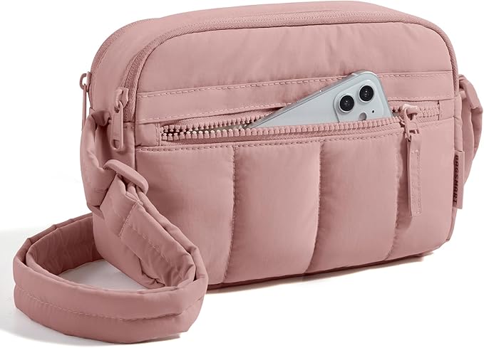 BAGSMART Cross Body Purse, Mini Crossbody Bags for Women Travel Purse, Puffy Shoulder Handbag Wallet with RFID Blocking Slots, Dark Pink-small