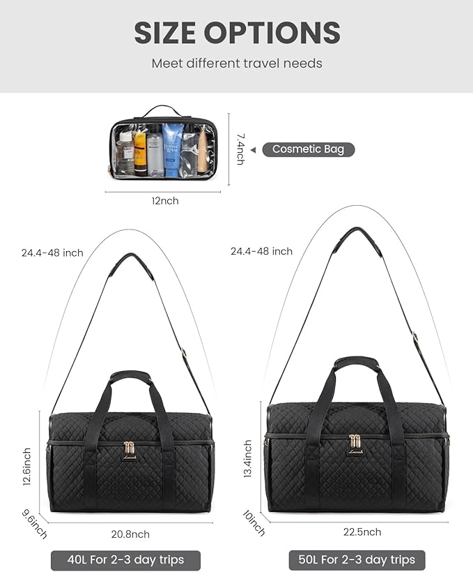 LOVEVOOK Travel Duffle Bag - Weekender & Overnight Bag with Toiletry & Wet Pocket, Carry-On Size, 3pc Set