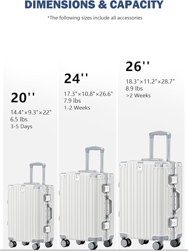 HotWay 20 Inch Aluminum Frame Carry On Luggage with Spinner Wheels, PC Hard Shell Suitcase with Cup Holder, Zipperless Luggage for Business Travel, White