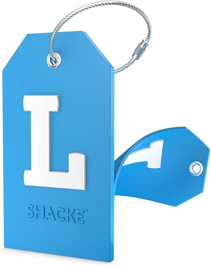 Shacke Initial Luggage Tag with Full Privacy Cover and Stainless Steel Loop - Aqua Teal (Letter L)