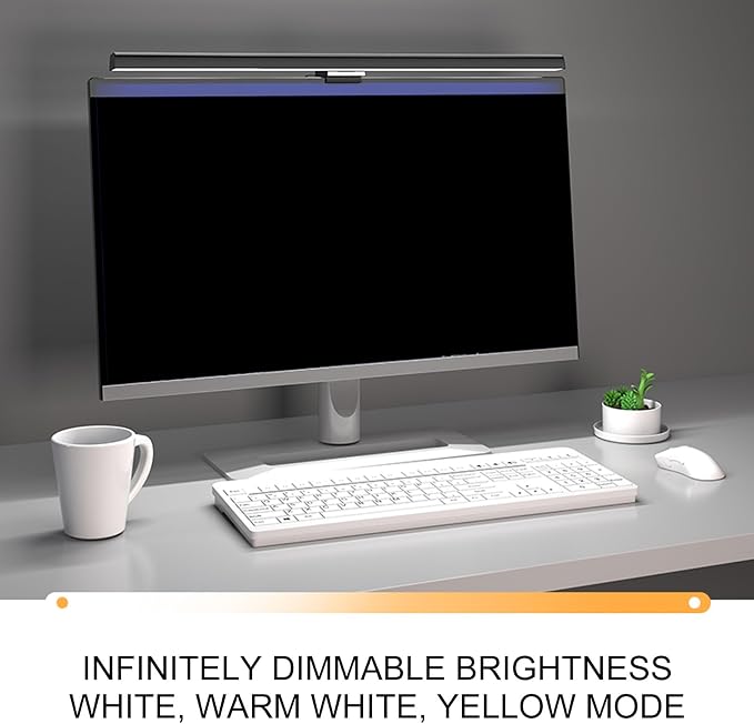 Zunate Monitor Light Bar, Stepless Dimmable Touch Control, 3 Color Modes, Asymmetric Light for Eye Protection, No Screen Glare, USB-C Powered, Fits Monitors & Laptops (White)