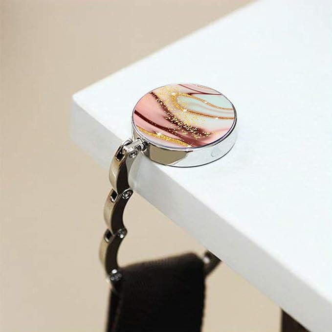 Pretty Marble Foldable Purse Hook & Table Hanger Collection - Womens Bag Desk Hooks (3 Pack)